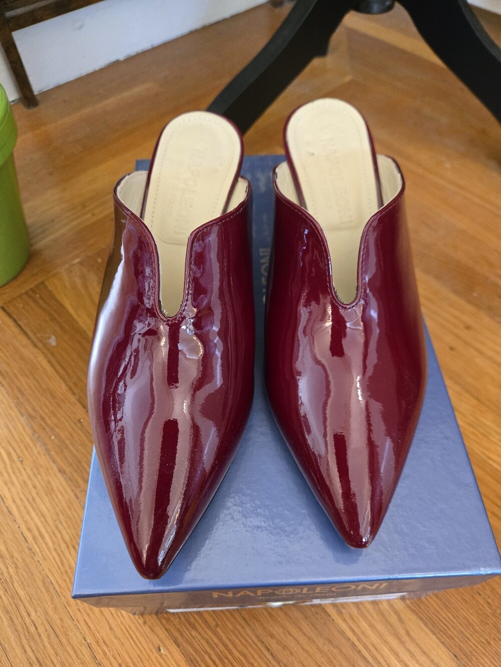 Napoleoni Italian Red Patent Leather V-Cutout Mules, Sz 6